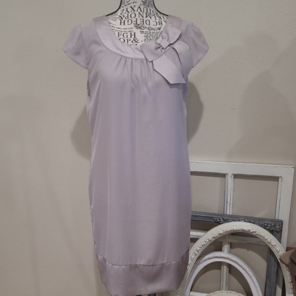 H&M Women's Sz 6 Taupe Grey shift dress with‎ satin trim event party career work